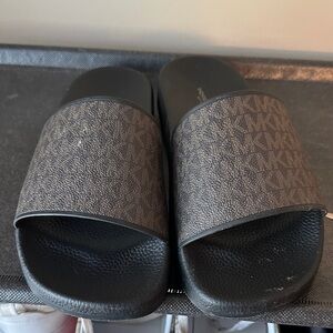 Michael Kors Black and Brown Logo Slide Sandals